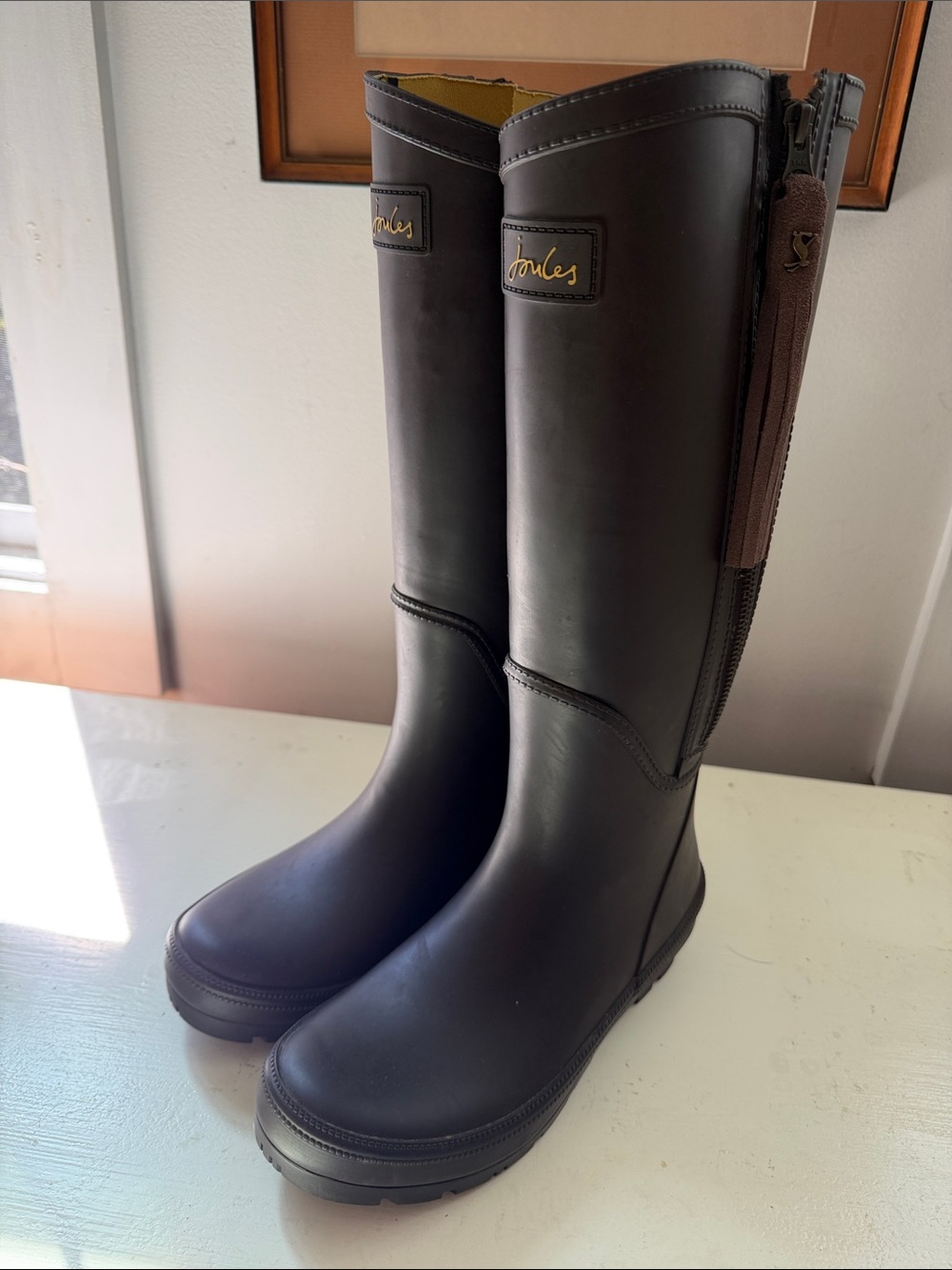 Joules Brown Tall Zippered Waterproof Rain Boots